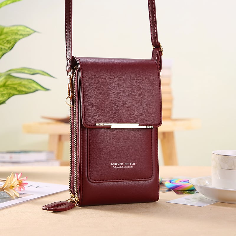 👜 📱 Carteira feminina simples e elegante com ecrã tátil e alça transversal (📦 Compre 2 e ganhe envio gratuito)