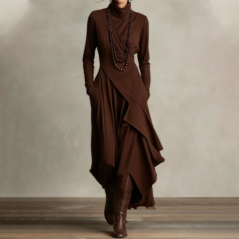 🎅🏻🎉Women's Elegant High-Neck Asymmetrical Draped Maxi Dress