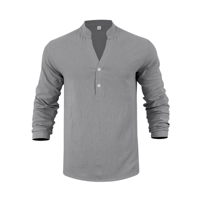 Camiseta Henley casual de outono para homem