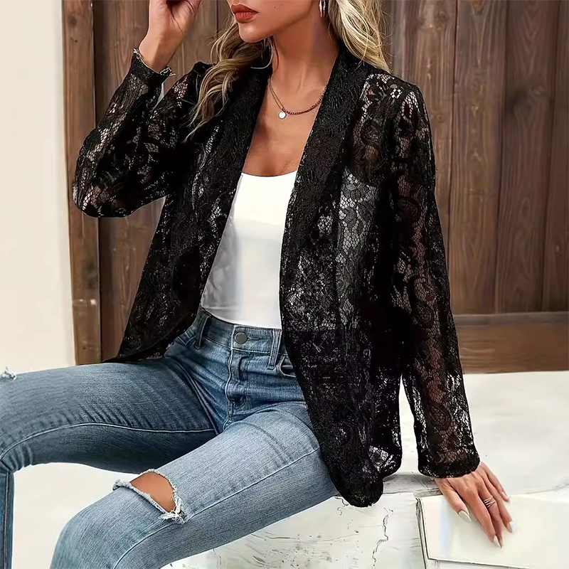 🌿💐 Blazer feminino de renda floral elegante – sofisticação leve do escritório ao jantar