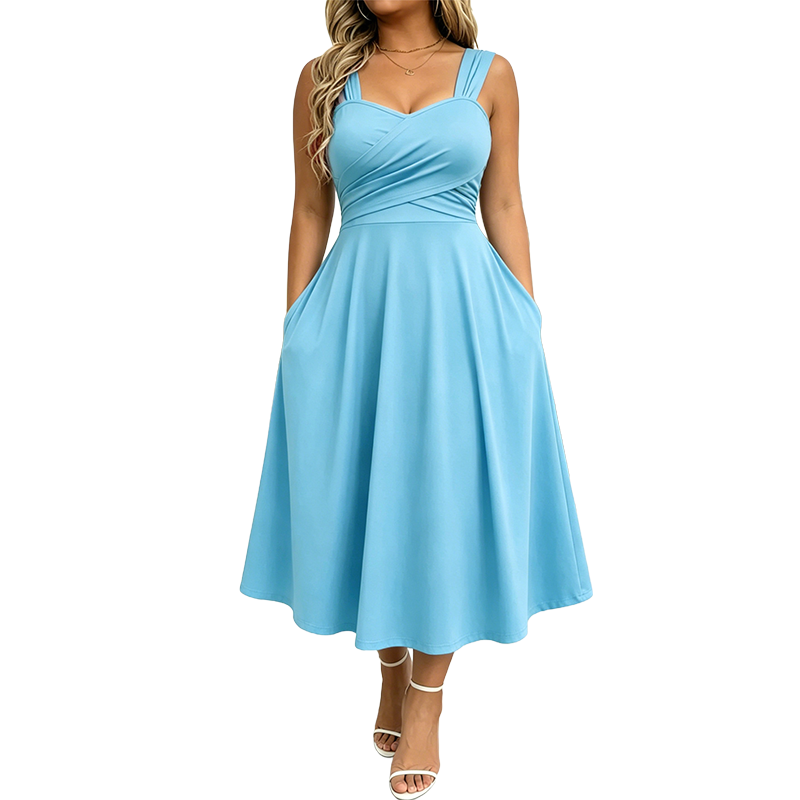 ✨👗 Vestido Feminino Elegante com Decote em V e Bolsos – Conforto, Estilo e Sofisticação Para Todos os Momentos
