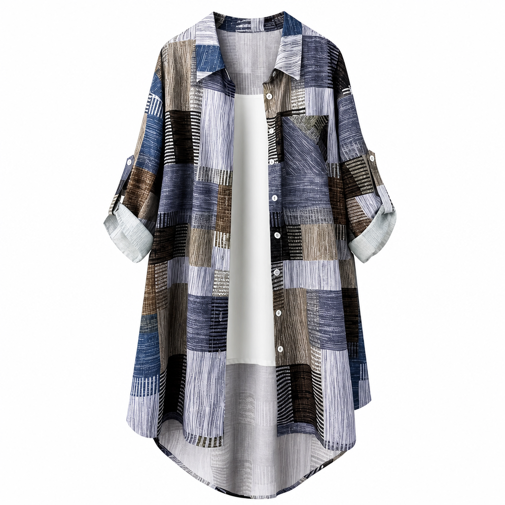 Camisa de manga longa xadrez com corte solto casual, casaco plus size com proteção solar para primavera e outono