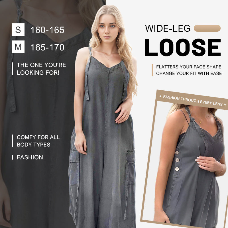 Macacão feminino folgado com pernas largas e bolsos✨ O conforto se une ao estilo descontraído