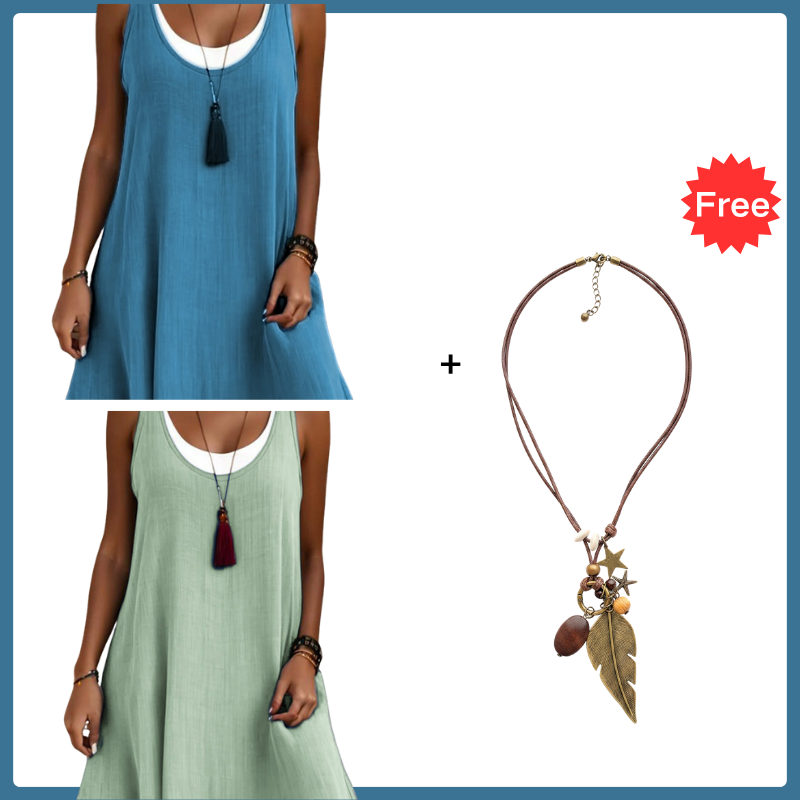 ⏰Último dia de promoção: 50% de desconto💃Vestido casual feminino sem mangas, de corte largo, com efeito de duas peças