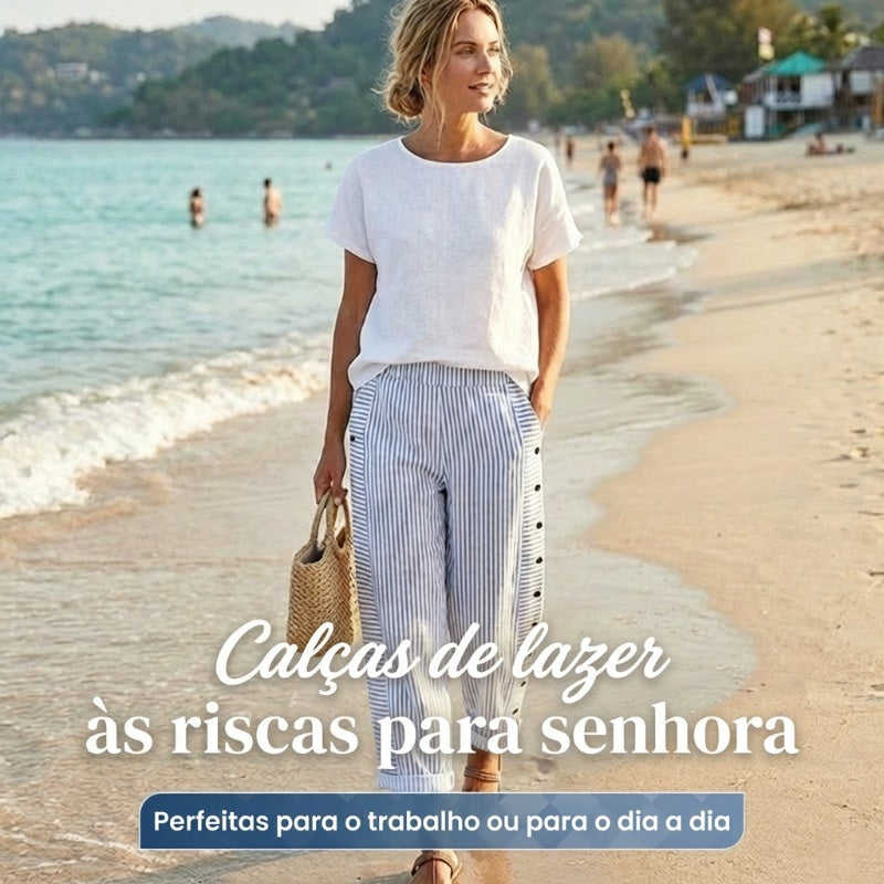 ☀️Promoção de Primavera: 50% de desconto!!🌿🌸Calças de lazer às riscas para senhora