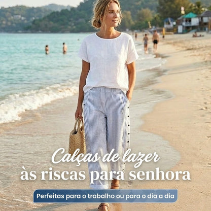 ☀️Promoção de Primavera: 50% de desconto!!🌿🌸Calças de lazer às riscas para senhora
