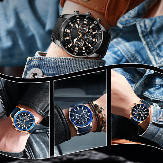 ⌚ 50% DE DESCONTO AGORA! ✨ Relógio de quartzo multifuncional à prova d'água masculino – Design cronógrafo, ponteiros luminosos e aço inoxidável 🌊