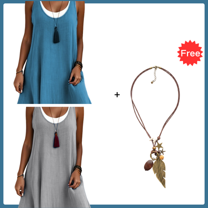 ⏰Último dia de promoção: 50% de desconto💃Vestido casual feminino sem mangas, de corte largo, com efeito de duas peças