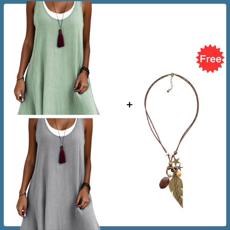 ⏰Último dia de promoção: 50% de desconto💃Vestido casual feminino sem mangas, de corte largo, com efeito de duas peças