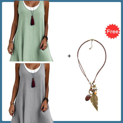 ⏰Último dia de promoção: 50% de desconto💃Vestido casual feminino sem mangas, de corte largo, com efeito de duas peças