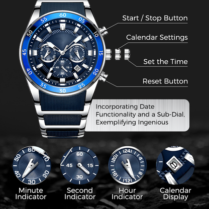 ⌚ 50% DE DESCONTO AGORA! ✨ Relógio de quartzo multifuncional à prova d'água masculino – Design cronógrafo, ponteiros luminosos e aço inoxidável 🌊