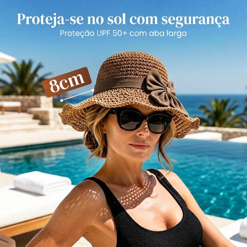 Chapéu de Palha com Laço Retro – Dobrável e Respirável para o Verão