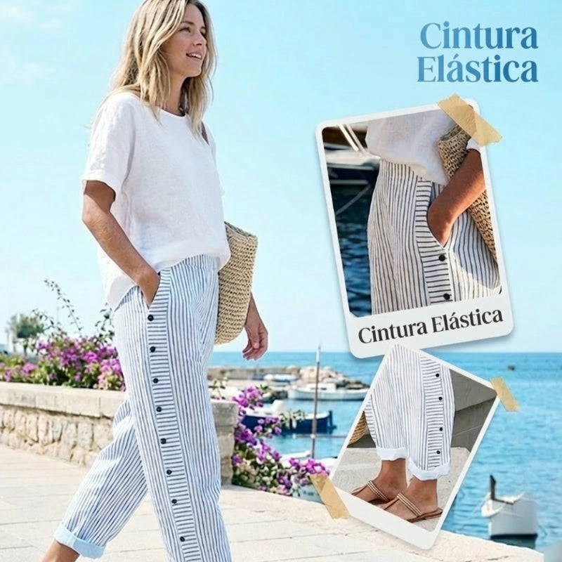☀️Promoção de Primavera: 50% de desconto!!🌿🌸Calças de lazer às riscas para senhora