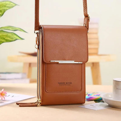 👜 📱 Carteira feminina simples e elegante com ecrã tátil e alça transversal (📦 Compre 2 e ganhe envio gratuito)