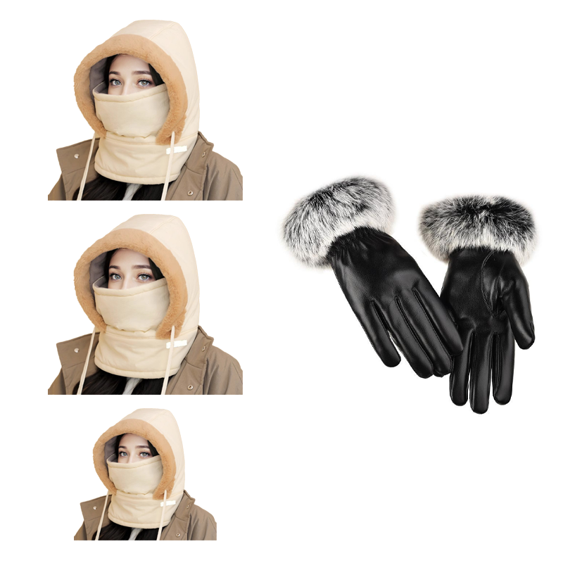 Pluche-voering Verdikte Thermische Muts met Gezichtsmasker voor Mannen en Vrouwen