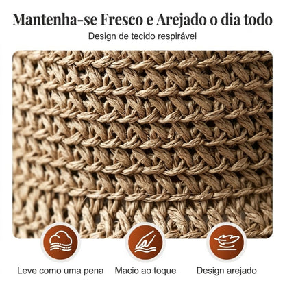 Chapéu de Palha com Laço Retro – Dobrável e Respirável para o Verão