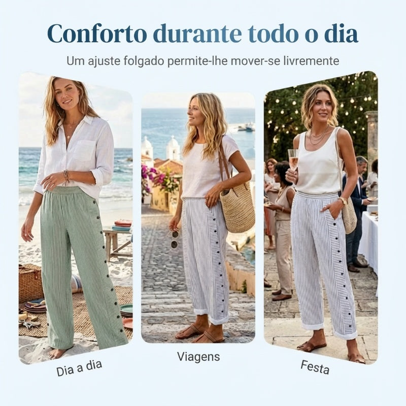 ☀️Promoção de Primavera: 50% de desconto!!🌿🌸Calças de lazer às riscas para senhora