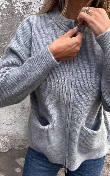 🔥PROMOÇÃO EM DESTAQUE - Casaco de malha com fecho e gola redonda