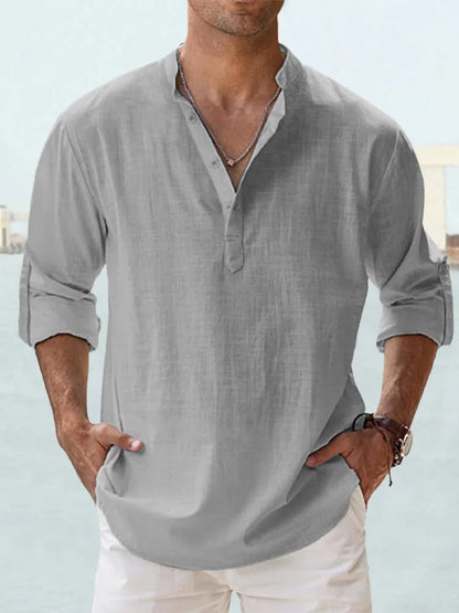 🔥50% de desconto🔥Camisa de manga comprida para homem, em algodão e linho