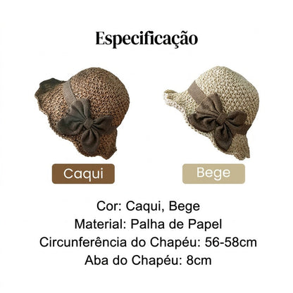 Chapéu de Palha com Laço Retro – Dobrável e Respirável para o Verão