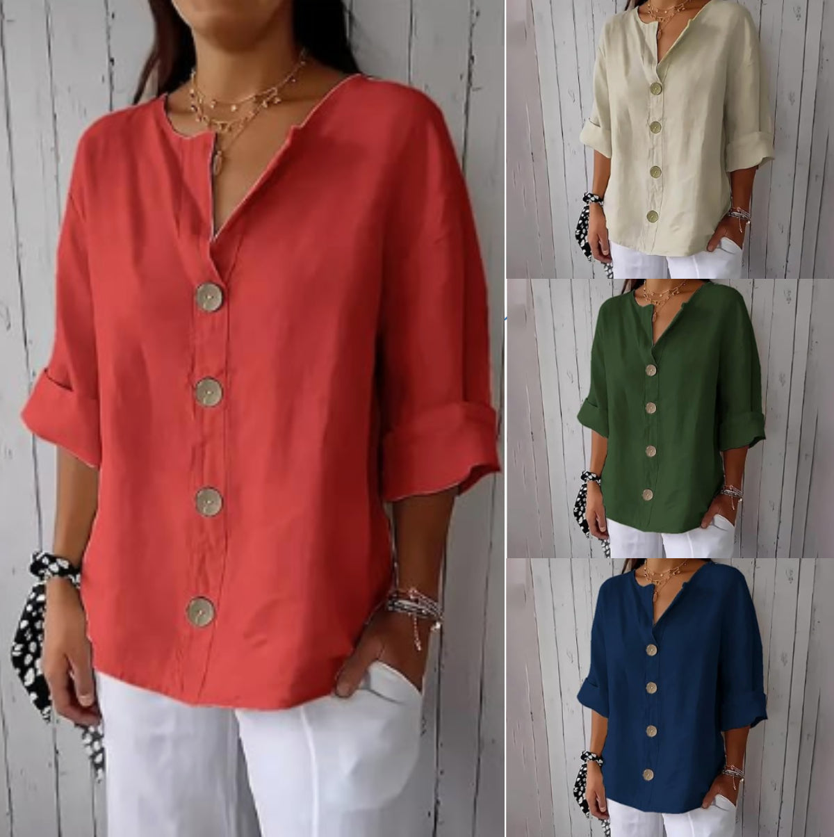 👚Camisola feminina de corte largo com botões