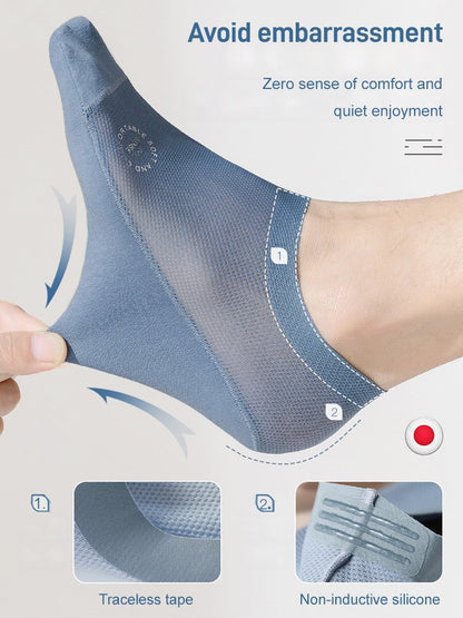 Meias invisíveis de seda gelada – Permanecem no lugar o dia todo 👣✨【Promoção Relâmpago】