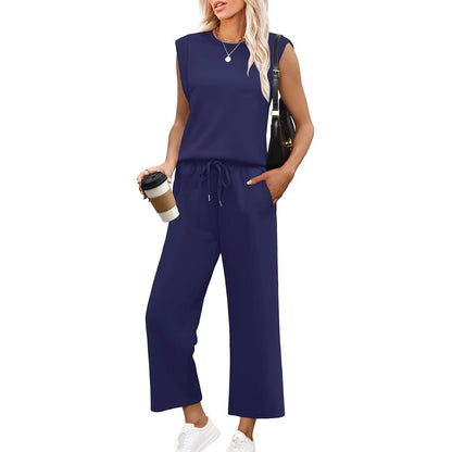 🌺 Novo conjunto de duas peças para mulher: top sem mangas e calças largas