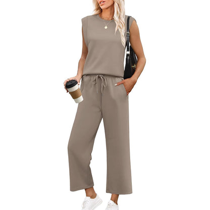 🌺 Novo conjunto de duas peças para mulher: top sem mangas e calças largas