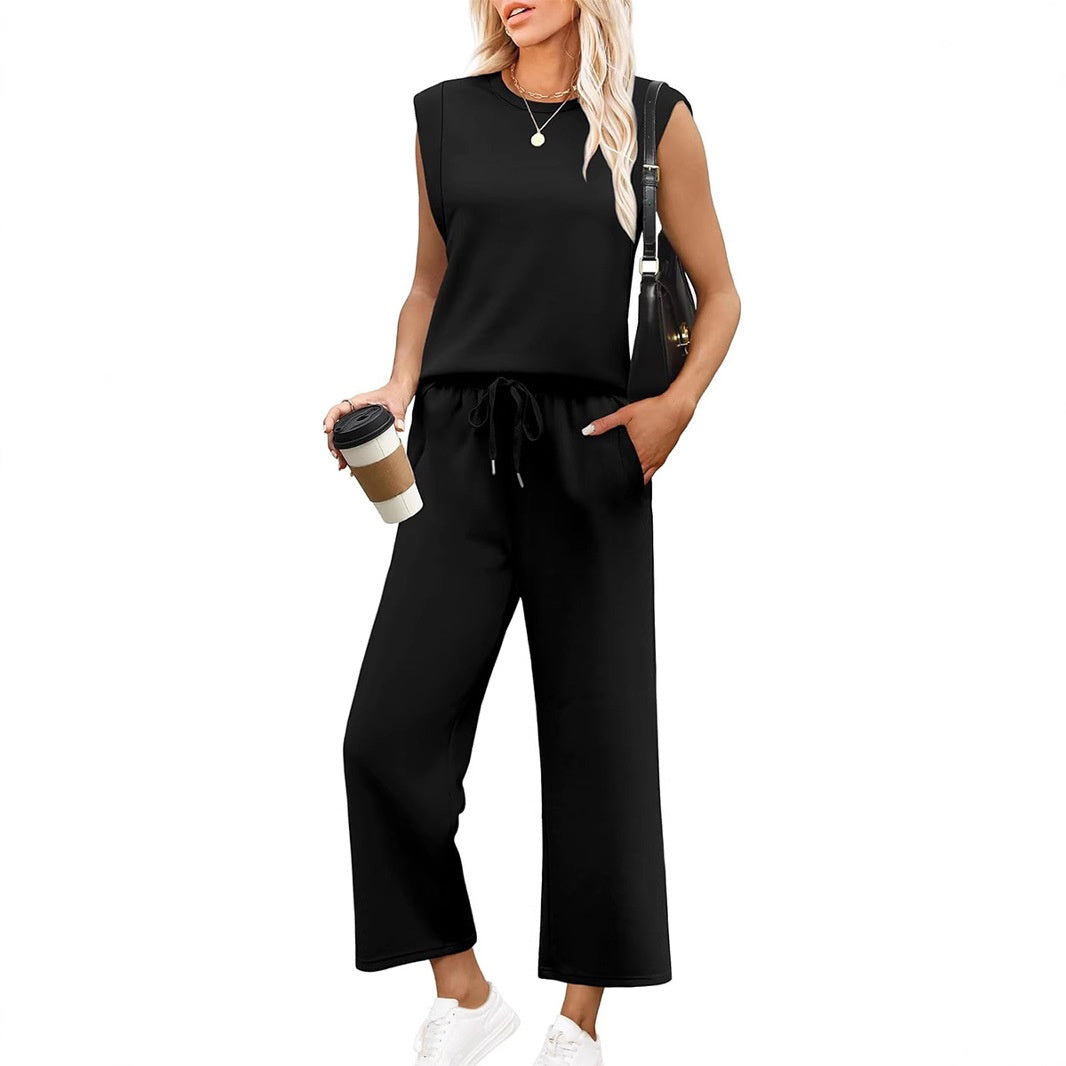 🌺 Novo conjunto de duas peças para mulher: top sem mangas e calças largas