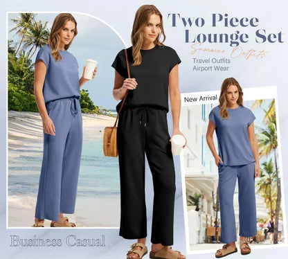 🌺 Novo conjunto de duas peças para mulher: top sem mangas e calças largas
