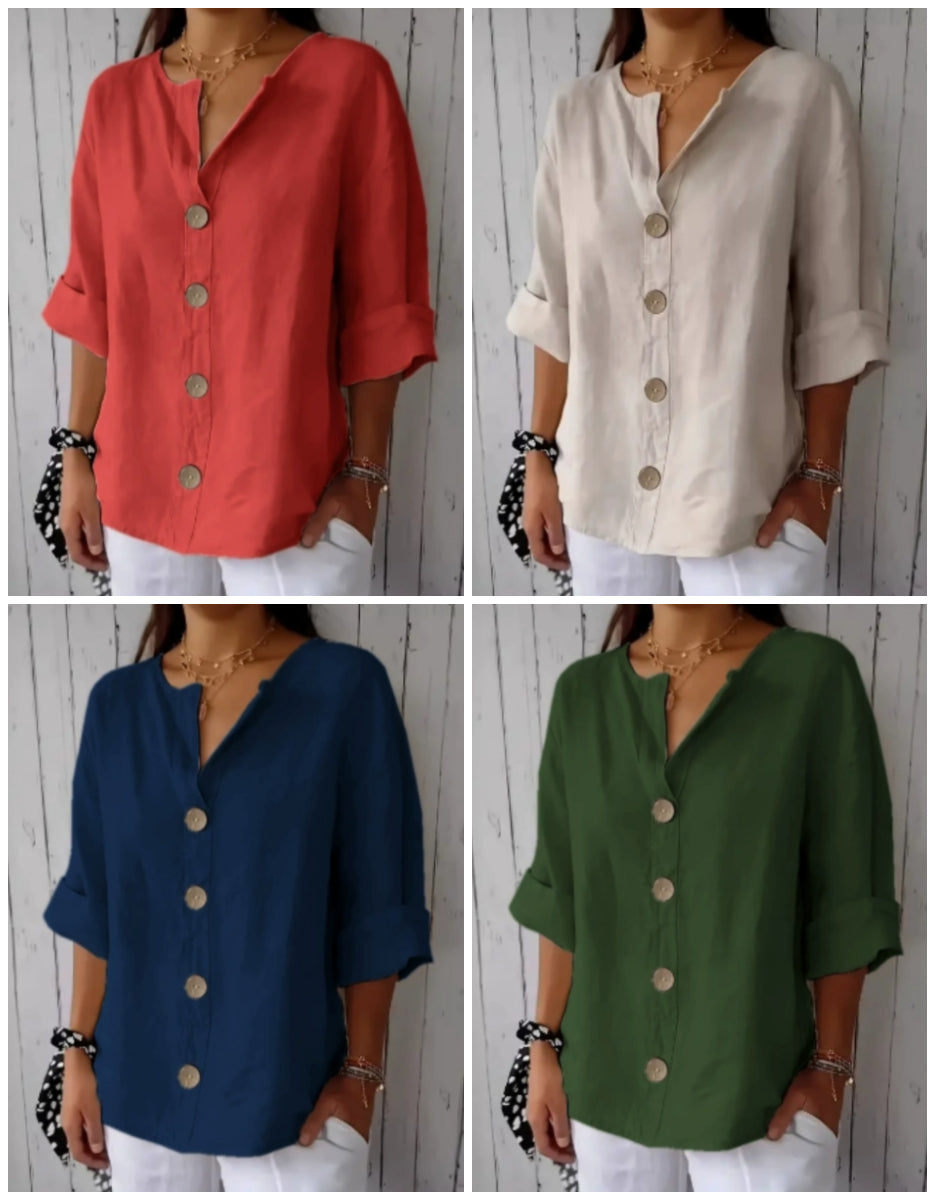 👚Camisola feminina de corte largo com botões