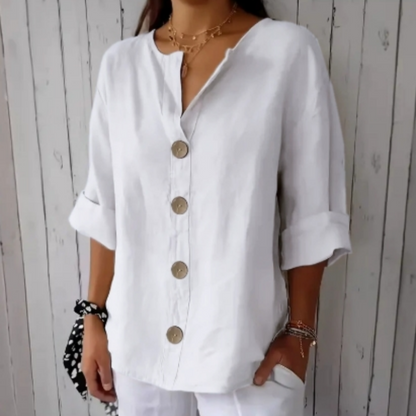 👚Camisola feminina de corte largo com botões