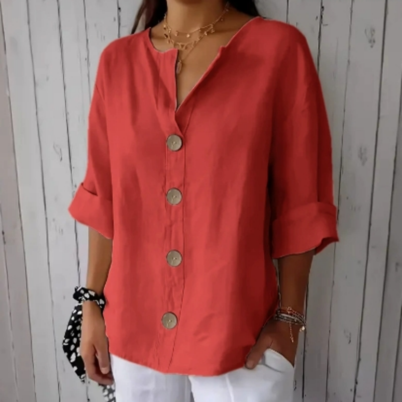👚Camisola feminina de corte largo com botões