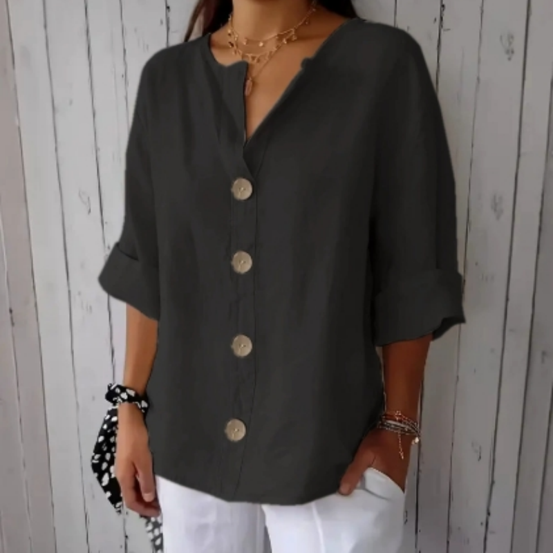 👚Camisola feminina de corte largo com botões