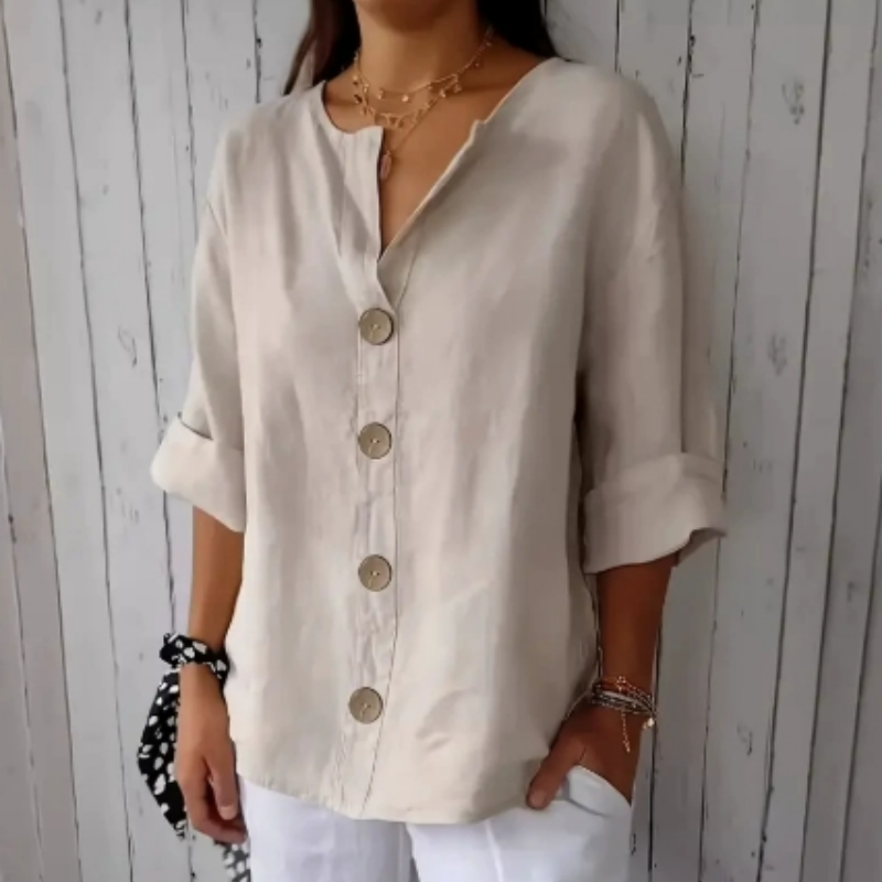 👚Camisola feminina de corte largo com botões