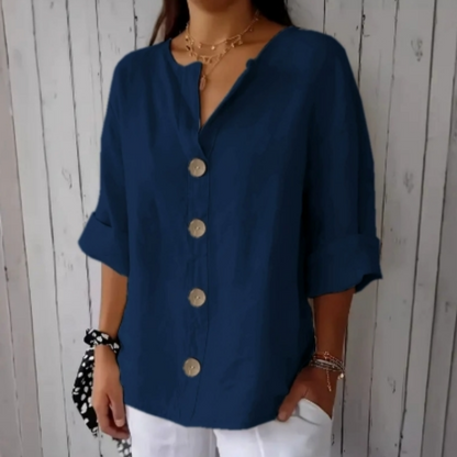 👚Camisola feminina de corte largo com botões
