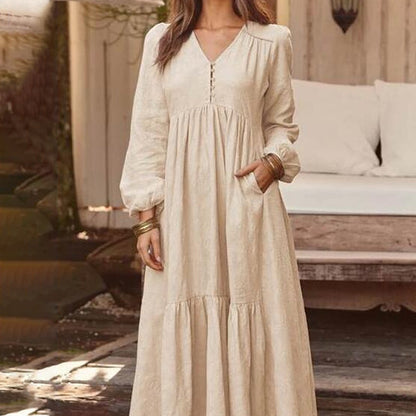 ✨👗Vestidos casuais femininos, versáteis e largos, com decote em V