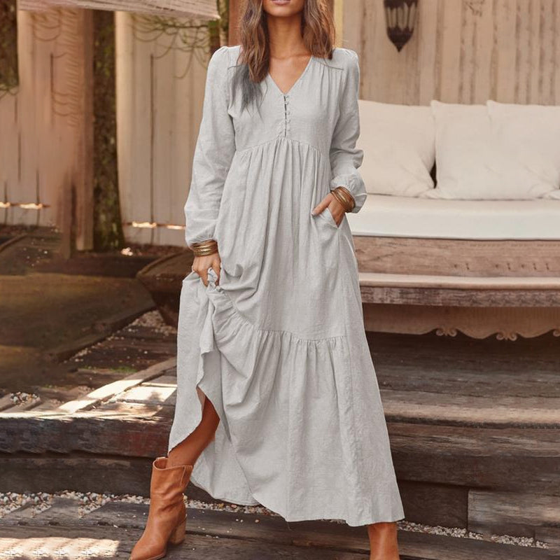 ✨👗Vestidos casuais femininos, versáteis e largos, com decote em V