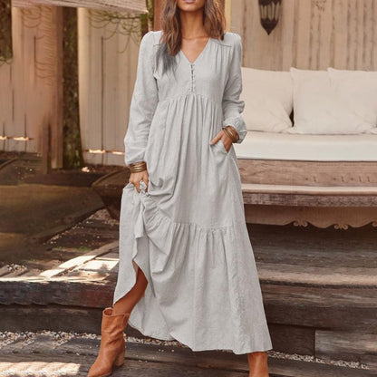 ✨👗Vestidos casuais femininos, versáteis e largos, com decote em V