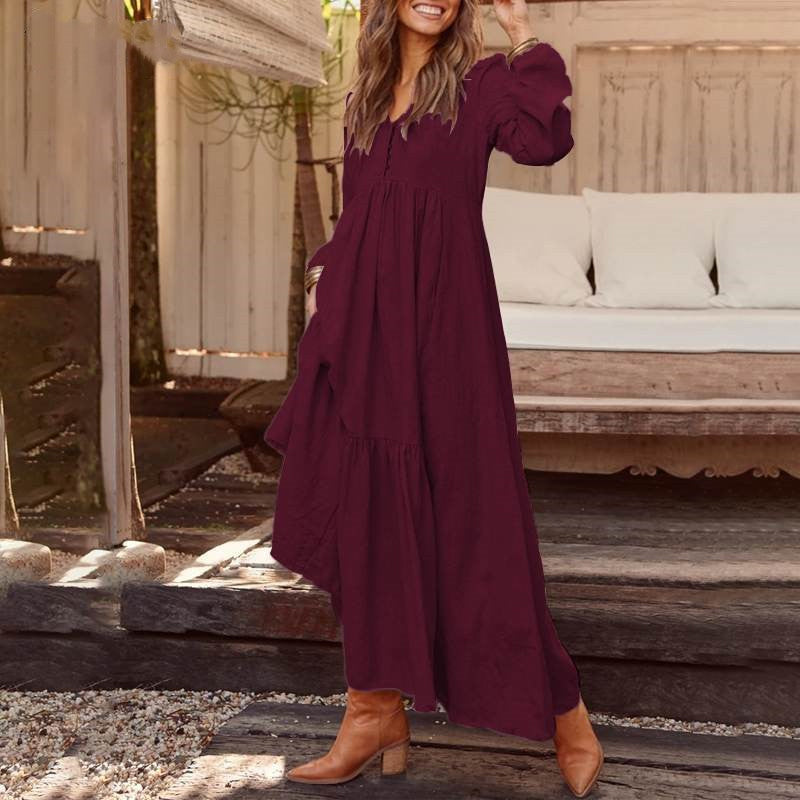 ✨👗Vestidos casuais femininos, versáteis e largos, com decote em V