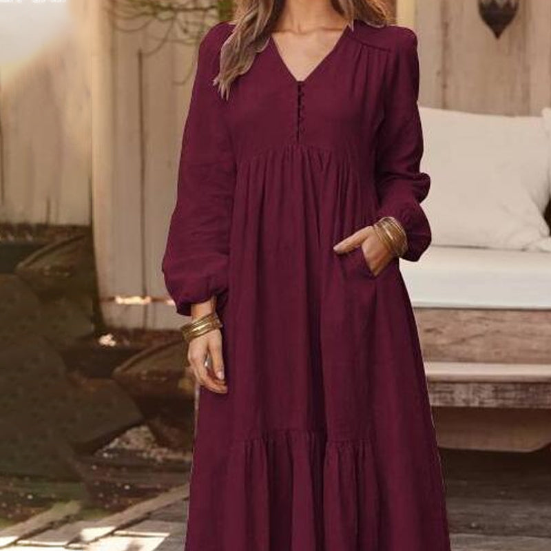 ✨👗Vestidos casuais femininos, versáteis e largos, com decote em V