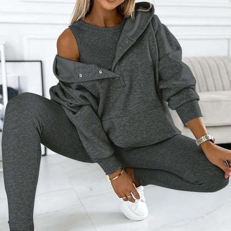 🔥2025 Sportief vrijetijdssweatshirt voor dames met capuchon + slim-fit vest + broek, set van 3