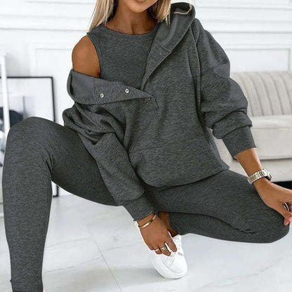 🔥2025 Sportief vrijetijdssweatshirt voor dames met capuchon + slim-fit vest + broek, set van 3