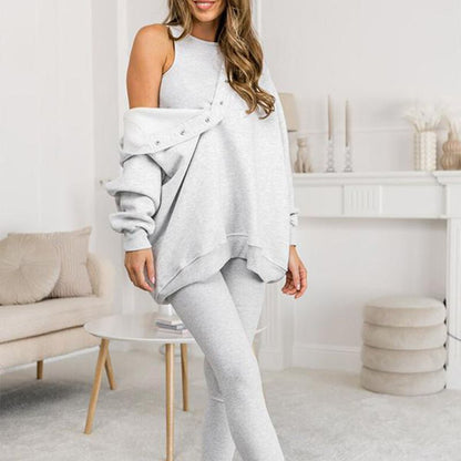 🔥2025 Sportief vrijetijdssweatshirt voor dames met capuchon + slim-fit vest + broek, set van 3