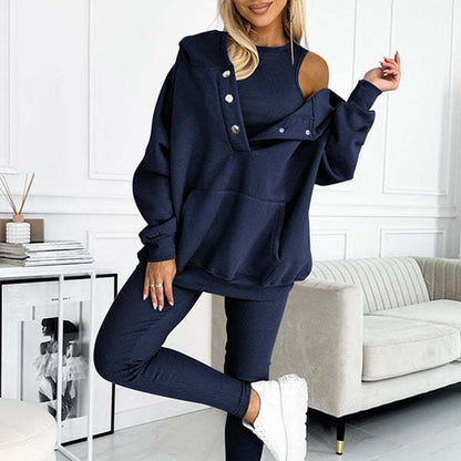 🔥2025 Sportief vrijetijdssweatshirt voor dames met capuchon + slim-fit vest + broek, set van 3