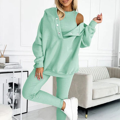 🔥2025 Sportief vrijetijdssweatshirt voor dames met capuchon + slim-fit vest + broek, set van 3