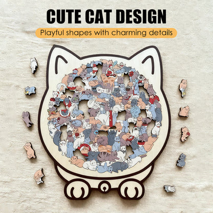 Adorável quebra-cabeça de madeira em formato de gato