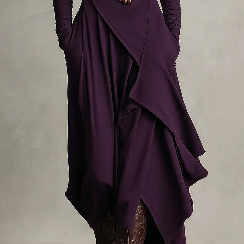 🎅🏻🎉Women's Elegant High-Neck Asymmetrical Draped Maxi Dress