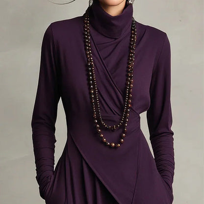 🎅🏻🎉Women's Elegant High-Neck Asymmetrical Draped Maxi Dress