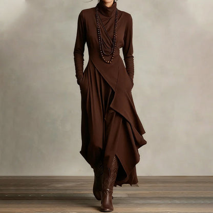 🎅🏻🎉Women's Elegant High-Neck Asymmetrical Draped Maxi Dress